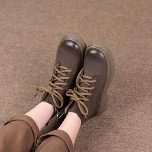 <span class=keywords><strong>Stiefel</strong></span> Luxury Custom Shoe Manufacturer Factory OEM Lady Fall New Vintage Fashion Genuine Leather Martin Botines para mujer - Product Image 4