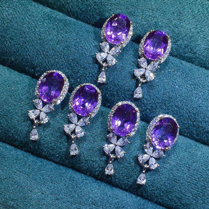 Orecchini pendenti corti in stile pietra viola per donna, gioielli eleganti e alla moda - Product Image 3