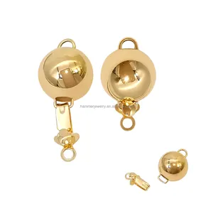 Conector de cierre de bola redonda para collar de perlas, joyería fina, oro Real pulido, 18K, Au750, DIY