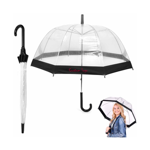 Custom Logo Clear Bubble Umbrella Adults Girls Long Stick Rain Umbrella See Through Dome Umbrella With Black Trim for Lady Gift