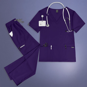 Ensemble de blouses médicales pour femmes, col en V, tissu tissé, plusieurs poches, respirant, extensible, personnel hospitalier, uniforme médical - Product Image 2