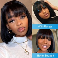 Wig Bob grosir dengan poni murah rambut manusia Brasil mentah wig Bob pendek rambut manusia tanpa lem wig depan renda UNTUK WANITA HITAM