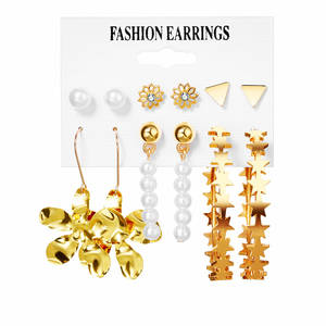 6对几何珍珠花星蝴蝶仿珍珠组合耳环套装时尚批发女款耳环 - Product Image 2