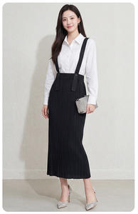 กระโปรงพลีทสไตล์เกาหลีแบบลำลอง  รักษ์โลก ระบายอากาศได้ดี ความยาวปานกลาง เอวธรรมชาติ สีดำ  แบบมีสายรัด  สำหรับผู้หญิง  เสื้อผ้าขายส่ง - Product Image 4