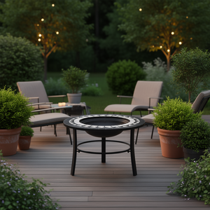 Braciere Moderno in Ceramica a Mosaico 26.8 Pollici Bianco e Nero, Riscaldatore da Esterno Autoportante a Legna e Carbone per Giardino e Patio - Product Image 2