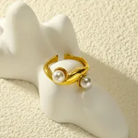 Verstellbarer Gedrehter Offener Ring mit Doppelter Perleneinlage aus Edelstahl Eleganter Modischer Ring für Damen Tägliches Tragen Schmuck