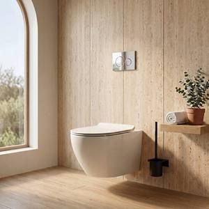 Inodoro <span class=keywords><strong>de</strong></span> Lujo <span class=keywords><strong>de</strong></span> Dos Piezas Montado en la Pared con <span class=keywords><strong>Cisterna</strong></span> Oculta, Descarga Sifónica Tornado, Fácil Limpieza, Asiento Alargado <span class=keywords><strong>de</strong></span> Cierre Suave, Sifón en P, Moderno - Product Image 1