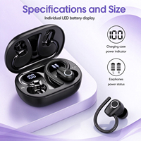 HE-059 earphone tanpa kabel, earbud olahraga LED dengan tampilan Digital casing pengisi daya cocok untuk bersepeda jalan