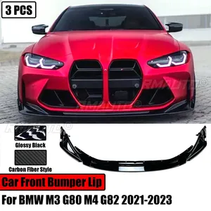 3PCS Car Front Bumper Lip for BMW M3 G80 M4 G82 2021-2023 Splitter Diffuser Body Kits Spoiler Accessories Carbon Fiber Style - Product Image 1