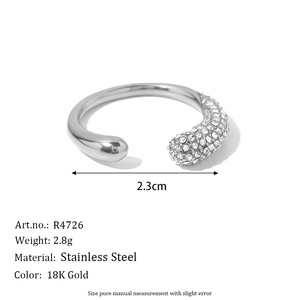 Pave Zircon Open Cuff <b>Ring</b> Pvd 18K Gold Plated Hypoallergenic Stainless Steel <b>Adjustable</b> Trendy Decorative Finger <b>Ring</b> - Product Image 3