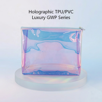 Kundenspezifisches Logo Geometrischer Reißverschluss Geringe Mindestbestellmenge Schillernde Holographische Laser-Transparente PVC TSA-Zugelassene Reise-Kosmetiktasche