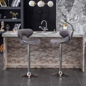 DB Masaccio Set of 2 Gray Velvet Upholstered Adjustable Swivel Barstools Elegant Home <b>Bar</b> <b>Furniture</b> - Product Image 2