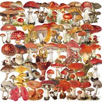 Lot de 50 autocollants transparents rétro en forme de champignons, imperméables, en PET transparent, pour décorations de bullet journal
