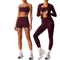 Set Yoga Wanita Y2K 2 Potong Custom Logo Pabrik OEM, Jaket Crop Zip Up Celana Flare Pinggang Tinggi dengan Headband