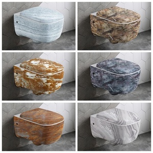 Inodoro de pared de porcelana sin borde de calidad superior con diseño de mármol, inodoro cuadrado con descarga de chorro para baño - Product Image 5