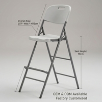 Tabouret de bar pliant robuste avec dossier et repose-pieds pour bar, pub, café, événementiel, location, chaise haute en plastique HDPE pour jardin et extérieur
