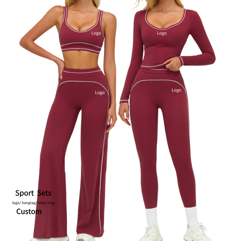 NCLAGEN Fashion Color-Block Pilates Sets Custom Women Sports Wear Running Suit Breathable Quick Dry 6 Pieces Yoga Suit