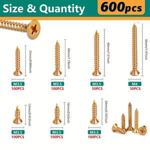 Tapping Screws 600pcs Carbon Steel Color Zinc Phillips Countersunk Head Drywall Screws Imperial Inch Standard Use - Product Image 3