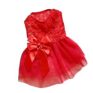 Pet Dress <b>Red</b> Tulle Embroidered Roses <b>Bow</b> For Cats Dogs Christmas Outfit - Product Image 3