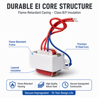 Transformateur de puissance OEM monophasé à noyau annulaire, type sec, à enroulement en cuivre, pour équipement industriel