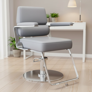Sillón <span class=keywords><strong>de</strong></span> Barbería Moderno <span class=keywords><strong>de</strong></span> Cuero Sintético y Acero Inoxidable con Elevación Hidráulica y Giro <span class=keywords><strong>de</strong></span> 360 Grados para Peluquería - Product Image 1