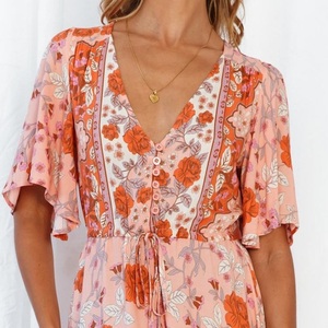 Abito lungo a strati Casual da donna a maniche corte con volant e stampa floreale Boho - Product Image 6