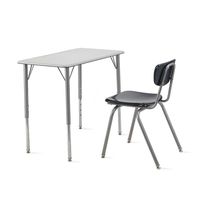 Ensemble de bureau et chaise d'école réglables, table d'étude blanche avec pieds en métal, mobilier de classe moderne, directement de l'usine