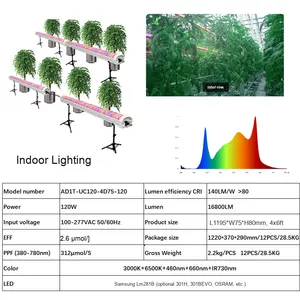 Luz LED para el crecimiento de plantas de 120W, suplemento rojo alto de espectro completo clasificado IP65 para floración, supresión de fructificación, interplanta, tubo de 100W - Product Image 6