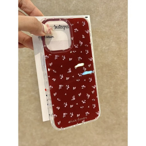 เคสโทรศัพท์ลายดอกไม้เล็กๆ สีแดงไวน์สไตล์เกาหลี สำหรับ iPhone 16 Pro Max/ 15/ 14 รุ่นใหม่ และสำหรับ iPhone 13 - Product Image 4