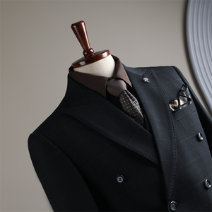 Completo da <span class=keywords><strong>Uomo</strong></span> <span class=keywords><strong>Doppiopetto</strong></span> per Cerimonia, Matrimonio, Sposo, Slim Fit, Antipiega, in Tessuto Pettinato, Giacca Blazer per Testimone - Product Image 2