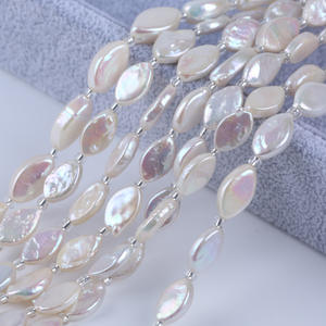 Perla de Agua Dulce Natural Hecha a Mano de 18 cm, Forma Irregular de Ojo de Caballo, Barroca, Aproximadamente de 7-9 mm, Blanca, Semiterminada, para Manualidades - Product Image 1