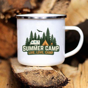 Tazas de <span class=keywords><strong>camping</strong></span> esmaltadas de gran capacidad con diseño de dibujos animados, para café, viajes, vacaciones, aventuras, fiestas, cerveza, zumo, con asa, regalos - Product Image 1