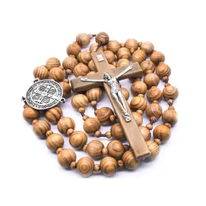 Decorative pine bead hanging wall cross rosary necklace decorated cross wall rosary