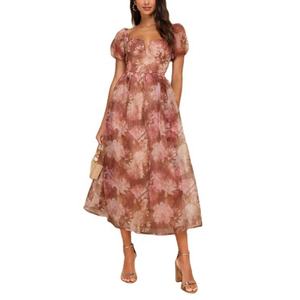 Robe midi élégante et magnifique en organza à nouer dans le dos pour femmes - Product Image 1