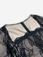 Robe élégante et romantique pour femmes, à manches longues, coupe ajustée, avec bordure en dentelle, col carré, patchwork brodé - pour un style décontracté au printemps