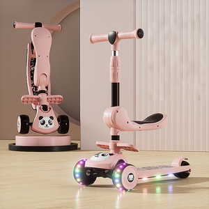 Trottinette 3-en-1 pour enfants avec siège pliable, roues LED clignotantes, trottinette lumineuse pour enfants, draisienne Panda, vente en gros d'usine - Product Image 6