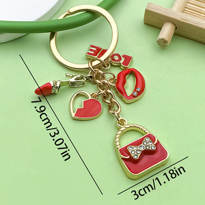 Lovely Vintage <b>Cartoon</b> Tulip Butterfly Metal Faux Pearl Key <b>Ring</b> Keychain for Women Fashion Bag Ornament Car Trinket Accessories - Product Image 3