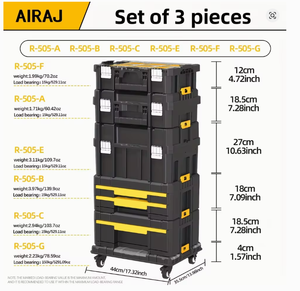 Juego <span class=keywords><strong>de</strong></span> Caja <span class=keywords><strong>de</strong></span> <span class=keywords><strong>Herramientas</strong></span> Profesional 3 en 1 AIRAJ, Resistente al Agua, Portátil, <span class=keywords><strong>de</strong></span> Plástico Rígido, Apilable, con Cajones y Ruedas - Product Image 5