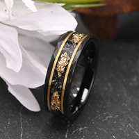 Anneaux de couple assortis 8 mm 6 mm, anneaux pour lui et pour elle, bande en tungstène avec feuille d'or et météorite noire, brossé, cadeau de mariage ou d'anniversaire de mariage
