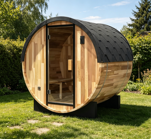 Sauna extérieur en forme de baril pour 4 personnes - Cabane de luxe en cèdre et épicéa avec murs vitrés panoramiques, espace de détente idéal pour les villas de <span class=keywords><strong>jardin</strong></span> - Product Image 4