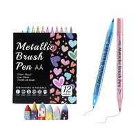 Vente en gros de stylo pinceau métallique à double pointe paillettes graffiti 24 couleurs acrylique marqueur d'art pour papier carte pierre verre céramique dessin