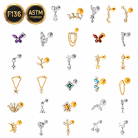 Perhiasan Tindik Labret Titanium ASTM F136 CZ Marquise Flower Drop Dangle Cluster untuk Telinga, Tulang Rawan, Helix, dan Conch