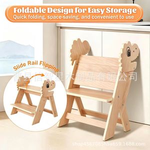 Taburete de madera con forma de dinosaurio para niños, taburete de madera maciza para baño y inodoro, para niños de 2 a 4 años - Product Image 2