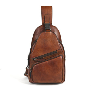 Sac de poitrine en cuir marron pour homme, en cuir de vachette, multi-zippé, sangle réglable, usage quotidien - Product Image 5