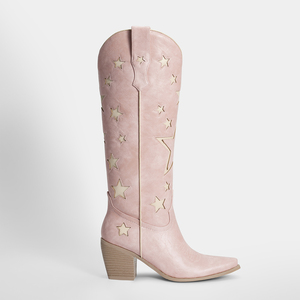 WETKISS <span class=keywords><strong>Botas</strong></span> Vaqueras de Verano para <span class=keywords><strong>Mujer</strong></span>, Color Rosa, con Punta en Pico, Diseño de Estrellas, Tacón Medio Grueso, <span class=keywords><strong>Botas</strong></span> Largas de Vaquera - Product Image 2