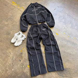 Factory Custom <b>Men</b> Polyester Jogger Set 3m <b>Reflective</b> Zip up <b>Jackets</b> and Nylon Track Pants Set Lightweight Windbreaker Tracksuit - Product Image 1