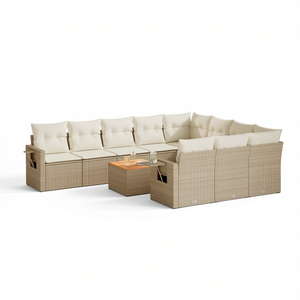 Conjunto de Sofás de Jardín de Ratán Beige, Muebles Plegables para Exteriores, Diseño Contemporáneo para 10 Personas - Product Image 1