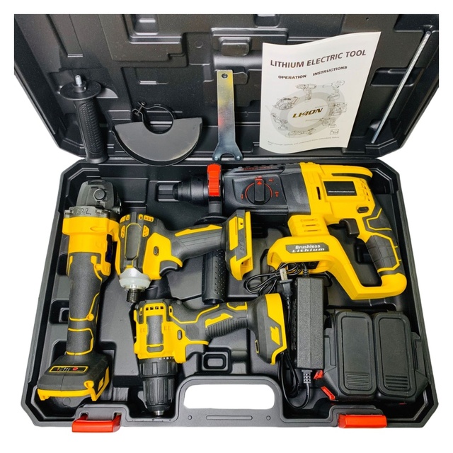 Wholesale 4-in-1 Professional Cordless Power Tool Set Combo Includes Batteries and Other Tools Hard Case Packaging