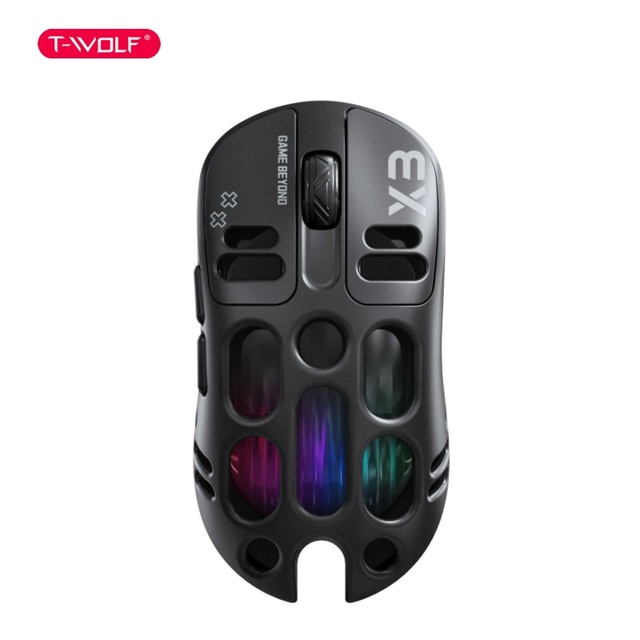 T-wolf X3 PAW3311 TRI-Mode Mouse With RGB Backlit 6-Button Right-Handed Optical Rechargeable Ergonomic Gaming Mouse Programmable