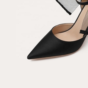 Fil de maille <span class=keywords><strong>noir</strong></span> soie et satin bride à la cheville nue chaussures à talons hauts pour femmes chaussures sandales à talons pour dames chaussures de banquet - Product Image 6